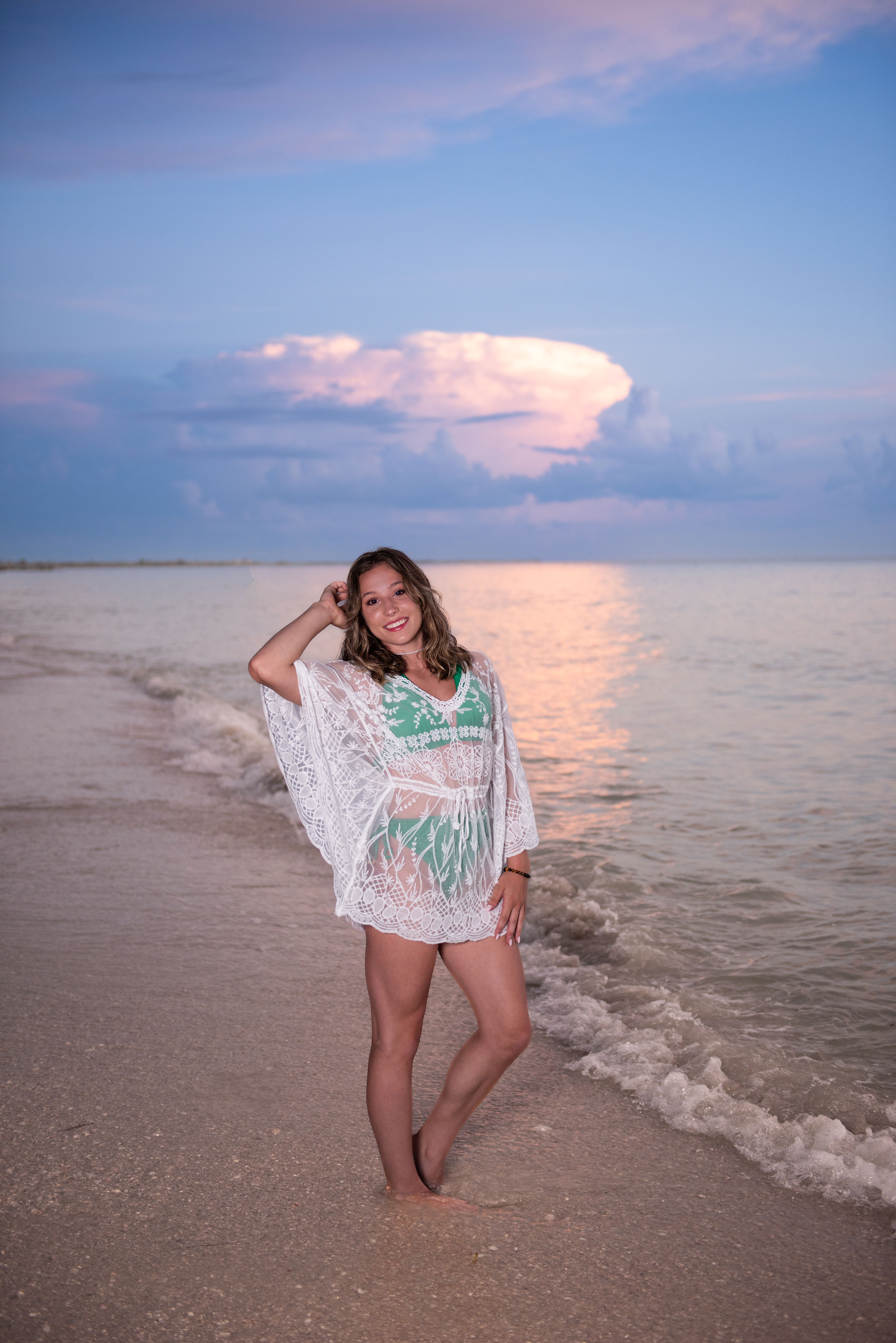 Senior portrait at Sand Key Park Clearwater Florida at dusk